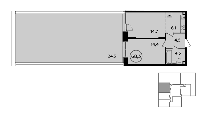 Планировка 2-комн, 68.2 м²
